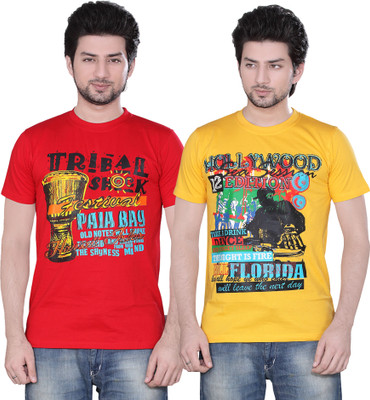

Zebu Printed Men' Round Neck Multicolor T-Shirt(Pack of 2