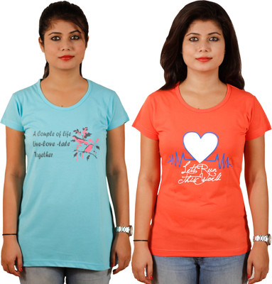 

Tryd Printed Women's Round Neck Multicolor T-Shirt(Pack of 2)