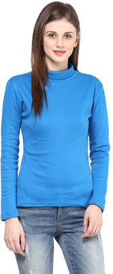 

Hypernation Solid Women' Turtle Neck Blue T-Shirt