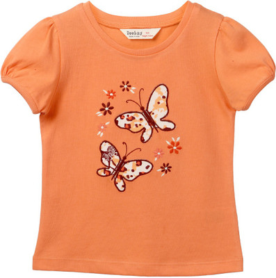 

Beebay Girls Printed T Shirt(Orange, Pack of 1)