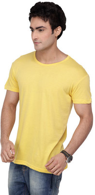 

Inkovy Solid Men's Round Neck Yellow T-Shirt