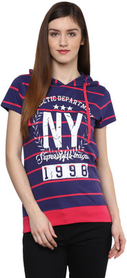 

Ajile by Pantaloons Striped Women's Hooded Purple T-Shirt
