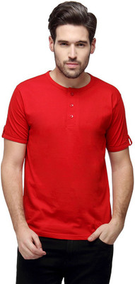 

Campus Sutra Solid Men Henley Red T-Shirt