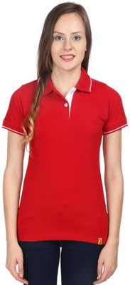 

Campus Sutra Solid Women's Polo Neck Red T-Shirt