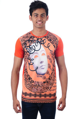 

DDI Self Design Men's Round Neck Multicolor T-Shirt, Orange