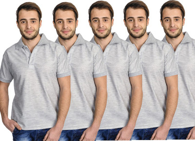 

Lime Solid Men' Polo Neck Grey T-Shirt(Pack of 5