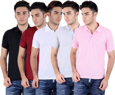

Sanvi Traders Solid Men Polo Neck Multicolor T-Shirt(Pack of 5