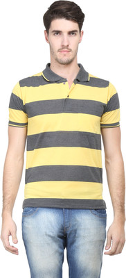 

Vimal Striped Men' Polo Neck Yellow, Grey T-Shirt, Grey;yellow
