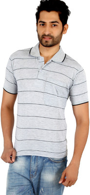 

Awack Striped Men's Polo Neck Grey T-Shirt, Lightgrey