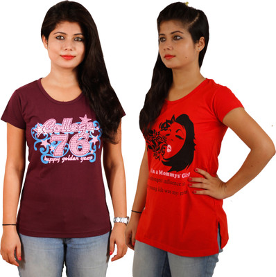 

Tryd Printed Women's Round Neck Multicolor T-Shirt(Pack of 2