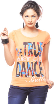 

Trendy Girlz Graphic Print Women's Round Neck Orange T-Shirt, Melon