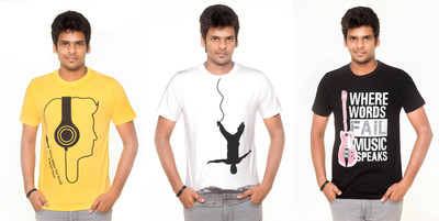 Yaari Printed Men Round Neck Multicolor T-Shirt(Pack of 3)