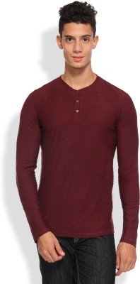 

Arise Self Design Men's Henley Maroon T-Shirt, Wine