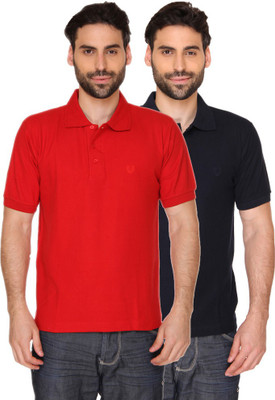 

Blacksmith Solid Men's Polo Neck Red, Dark Blue T-Shirt(Pack of 2, Electric red;sailor navy