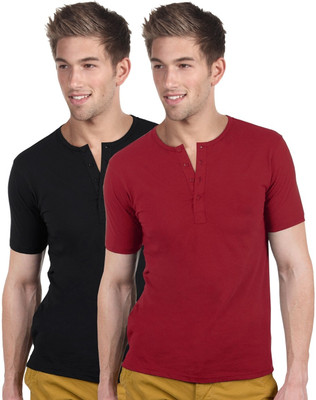 

Blackburne Inc Solid Men's Henley Black, Red T-Shirt(Pack of 2