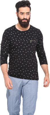 

Mr Button Printed Men' Round Neck Black T-Shirt, Cotton
