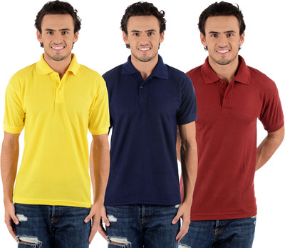 

Blaze Solid Men' Polo Neck Multicolor T-Shirt(Pack of 3, Dark blue;maroon;yellow