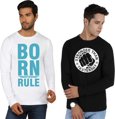 

SayItLoud Printed Men' Round Neck White, Black T-Shirt(Pack of 2, Black;white