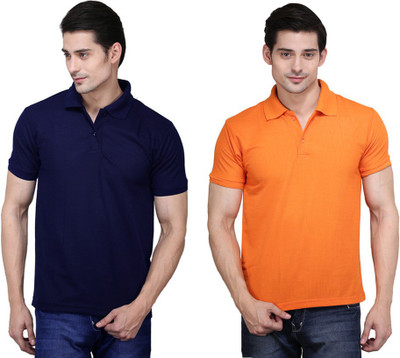 

Ilbies Solid Men' Polo Neck Multicolor T-Shirt(Pack of 2, Dark blue - orange