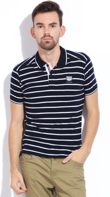 

Mufti Striped Men's Polo Neck Blue T-Shirt