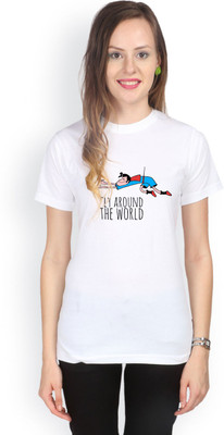 

Campus Sutra Printed Women's Round Neck White T-Shirt
