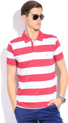 

Indian Terrain Striped Men's Polo Neck Pink, White T-Shirt