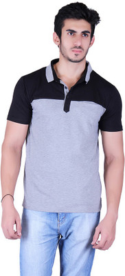 

Vivid Bharti Solid Men's Polo Neck Black, Grey T-Shirt