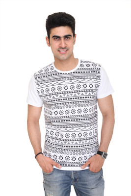 

Colors & Blends Geometric Print Men's Round Neck White T-Shirt