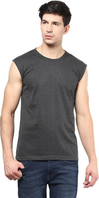 

Izinc Solid Men's Round Neck Grey T-Shirt, Dark grey