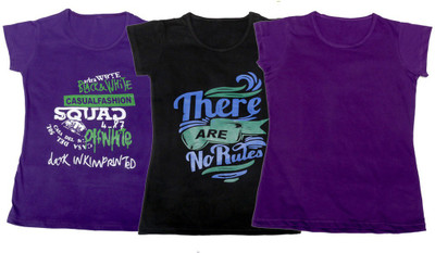 

IndiWeaves Girls Printed T Shirt(Multicolor, Purple & black & purple