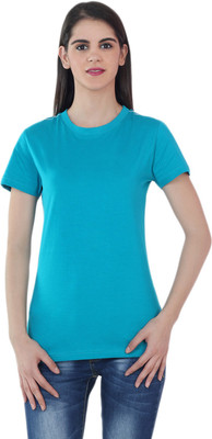 

The Cotton Company Solid Women's Round Neck Blue T-Shirt, Jade blue