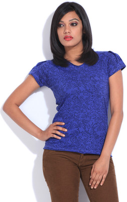 

Style Quotient Printed Women's V-neck Blue T-Shirt, Lt. aqua