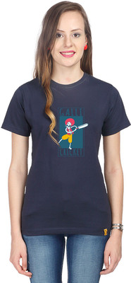 

Campus Sutra Printed Women's Round Neck Blue T-Shirt, Navy blue