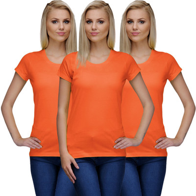 

Nitlon Solid Women's Round Neck Multicolor T-Shirt(Pack of 3, Orange