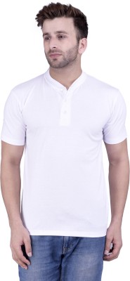 weardo Solid Men Henley Neck White T-Shirt