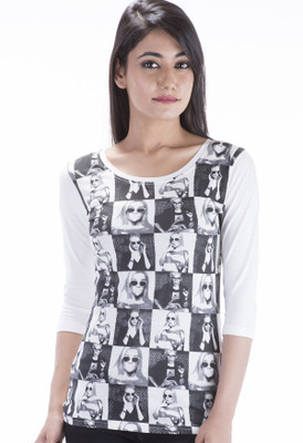 Amadore Printed Women's Round Neck White T-Shirt