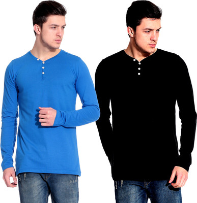 

Lemon & Vodka Solid Men's Henley Black T-Shirt(Pack of 2
