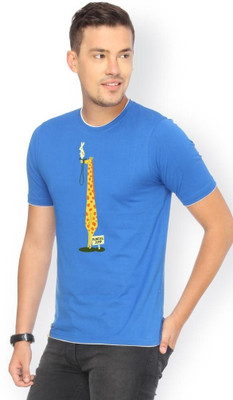 

Campus Sutra Printed Men Round Neck Blue T-Shirt, Royal blue
