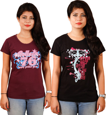 

Tryd Printed Women's Round Neck Multicolor T-Shirt(Pack of 2)