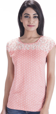 

Amadore Self Design Women's Round Neck Pink T-Shirt
