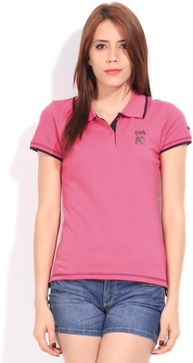

Flying Machine Solid Women's Polo Neck Pink T-Shirt, Blush