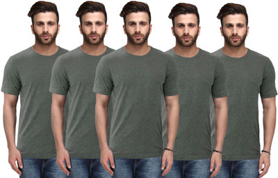 

Nitlon Solid Men' Round Neck Multicolor T-Shirt(Pack of 5, Grey
