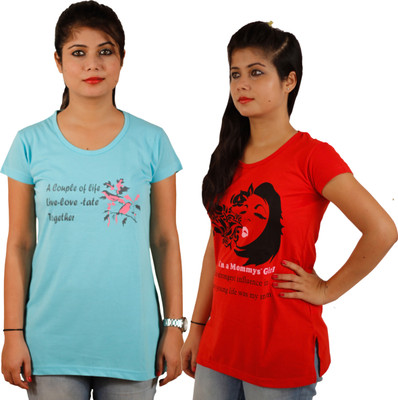 

Tryd Printed Women's Round Neck Multicolor T-Shirt(Pack of 2)
