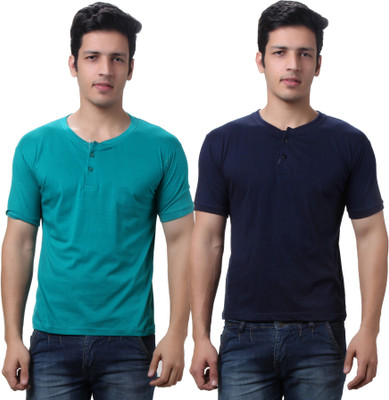 

TeeMoods Solid Men's Henley Dark Blue, Green T-Shirt(Pack of 2), Navy;sea green