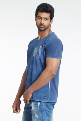 

Masculino Latino Printed Men' Round Neck Dark Blue T-Shirt, Navy
