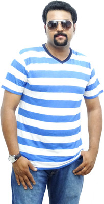 

East West Striped Men's V-neck Blue, White T-Shirt