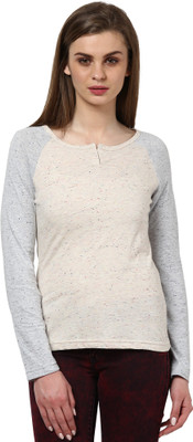 

Trend18 Solid Women's Henley Beige, Blue T-Shirt