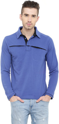 Gritstones Solid Men's Polo Neck Blue T-Shirt, Blue3