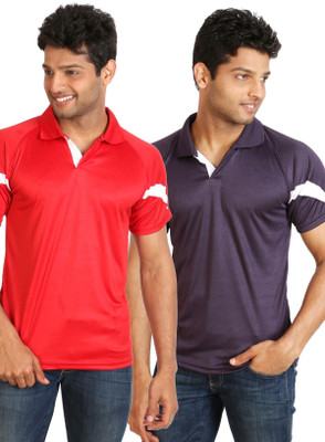 

Campus Sutra Solid Men Polo Neck Red, Purple T-Shirt(Pack of 2)