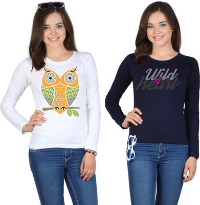 

SayItLoud Printed Women's Round Neck White, Blue T-Shirt(Pack of 2), Navyblue;white